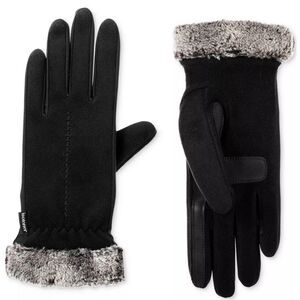 Isotoner Black Women's Lined Recycled Stretch Fleece Water Repellent Glo…